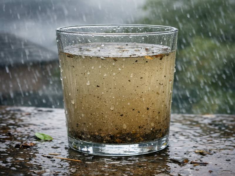 Eau trouble dans un verre symbolisant l'eau de pluie contaminée